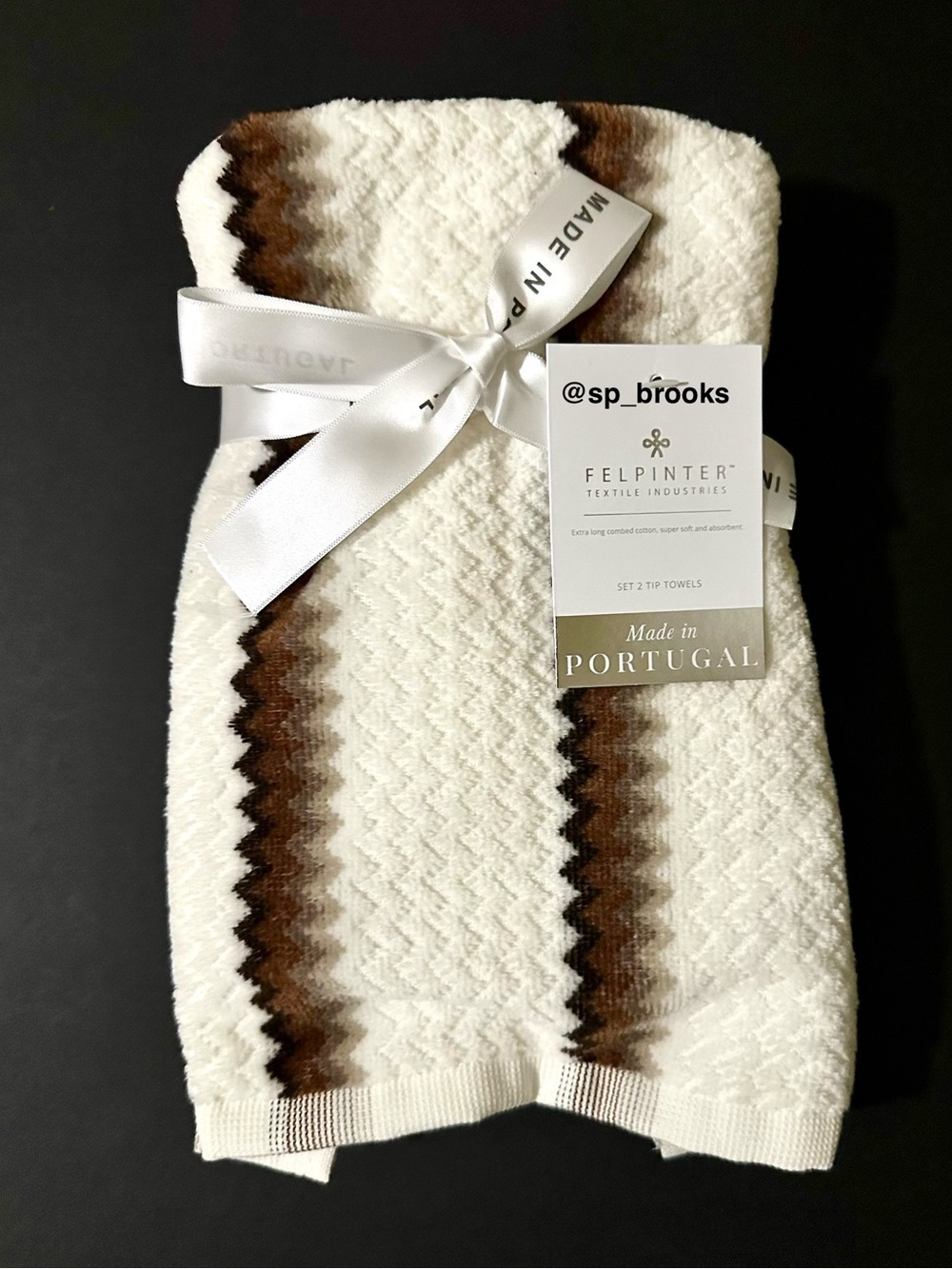 🎁2PC FELPINTER Tip Towel Set - Portugal Cotton Cream Zigzag Textured Towels